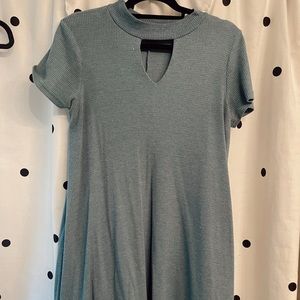 Short Blue Keyhole Cutout Swing Dress